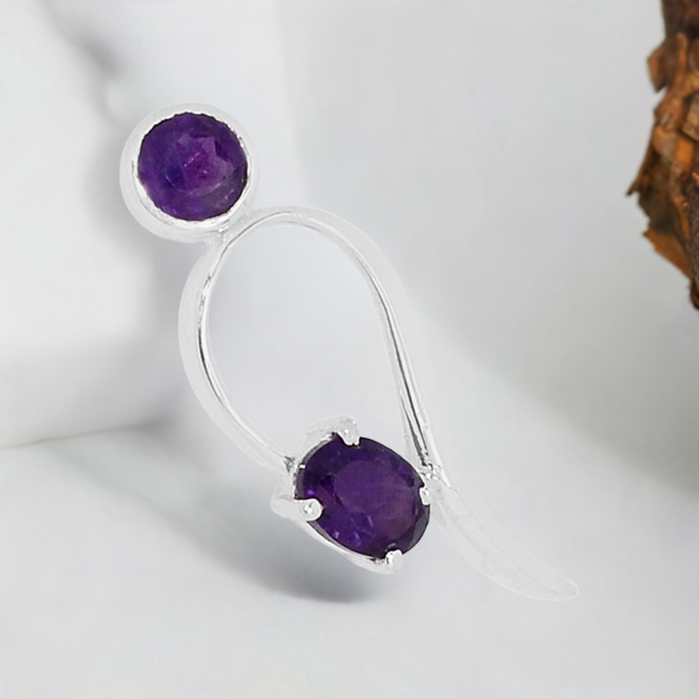 925 Fine Silver Pendants In Amethyst Gemstone Jewelry 925SSP317-1
