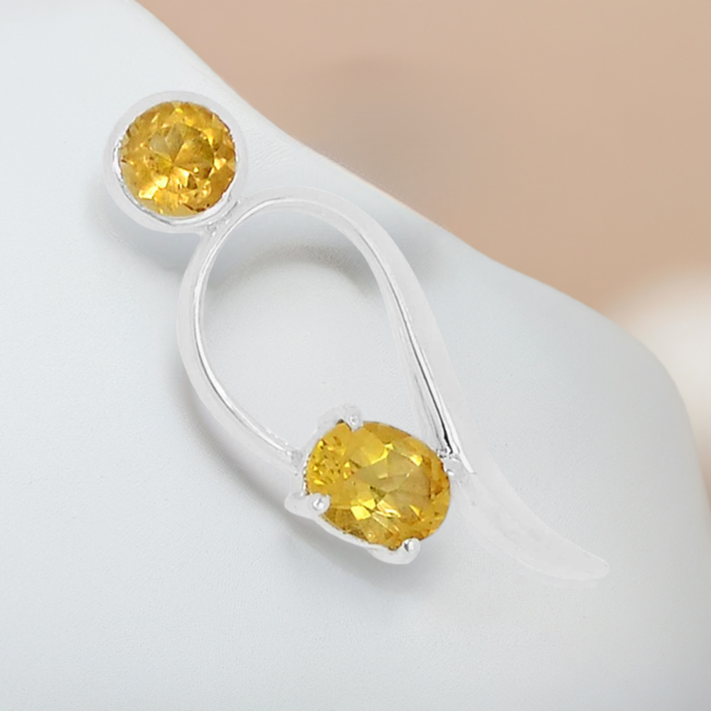 Solid Sterling Silver Handmade Pendants In Citrine Gemstone Jewelry 925SSP317-3