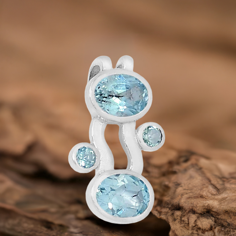 Blue Topaz Gemstone Pendants In 925 Fine Silver Jewelry 925SSP321-2