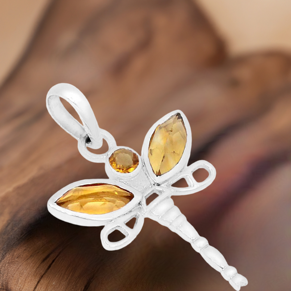 Solid Sterling Silver Handmade Pendants In Citrine Gemstone Jewelry 925SSP324-2