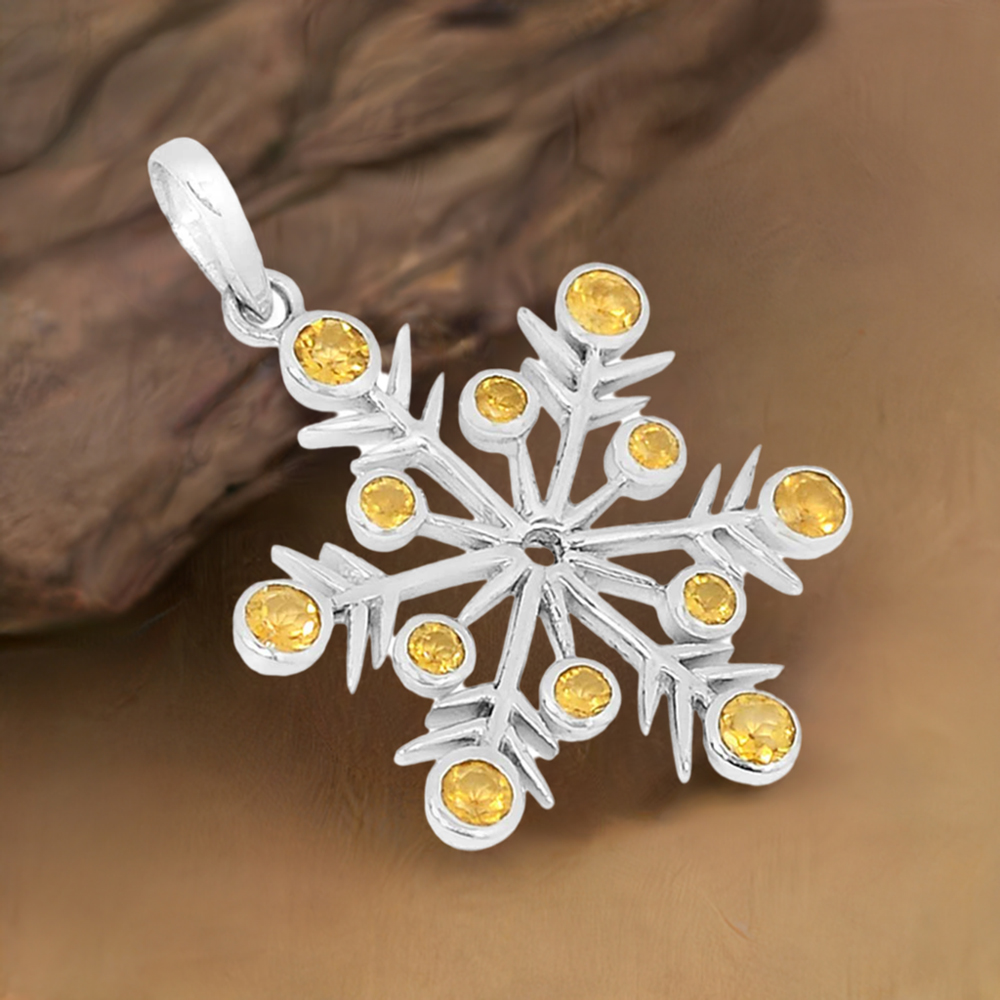 Solid Sterling Silver Handmade Pendants In Citrine Gemstone Jewelry 925SSP327-1
