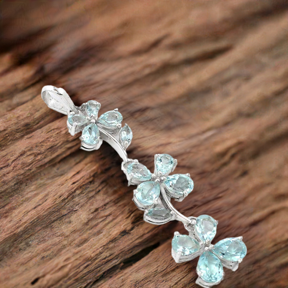 Blue Topaz Gemstone Handmade Pendants In 925 Sterling Silver Jewelry 925SSP329-1