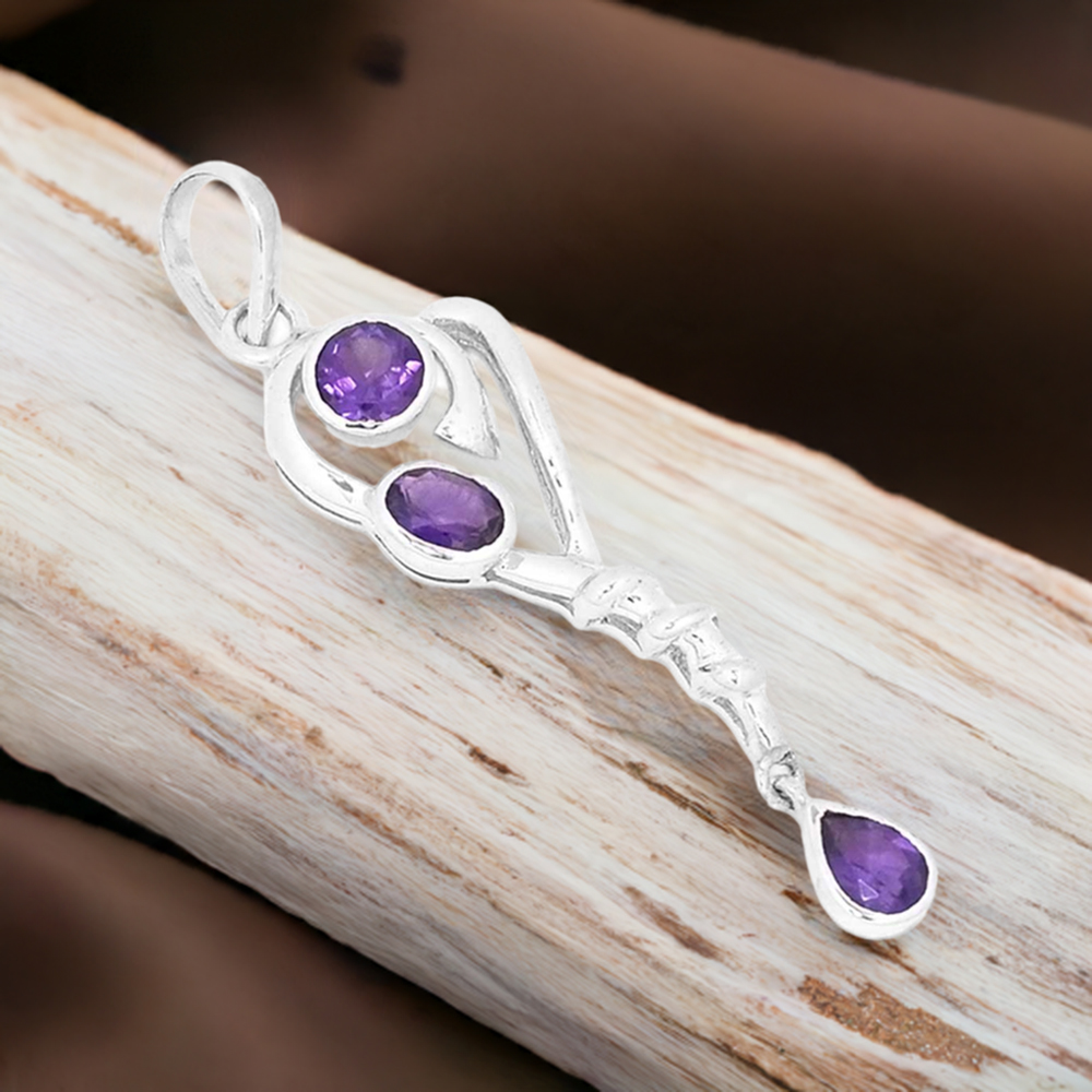 Amethyst Gemstone Handmade Pendants In 925 Sterling Silver Jewelry 925SSP333-1