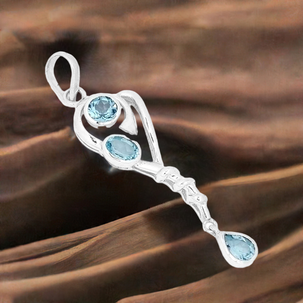 Blue Topaz Gemstone Handmade Pendants In Solid Sterling Silver Jewelry 925SSP333-2