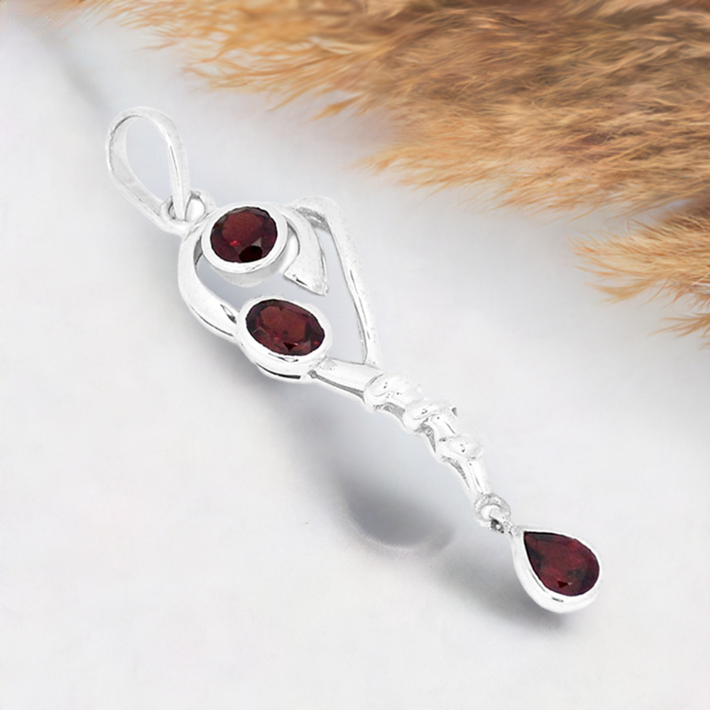 Garnet Gemstone Pendants In 925 Solid Silver Jewelry 925SSP333-4