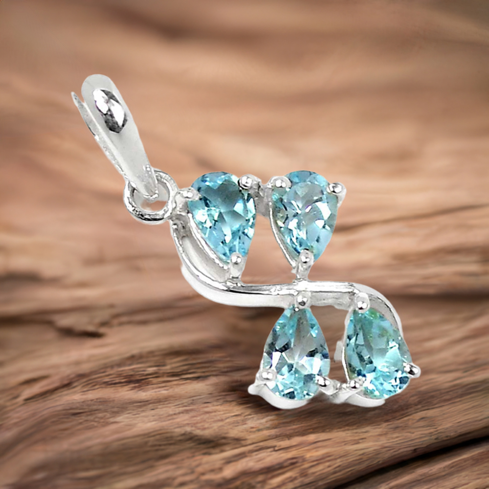 Solid Sterling Silver Pendants In Blue Topaz Gemstone Jewelry 925SSP339-2