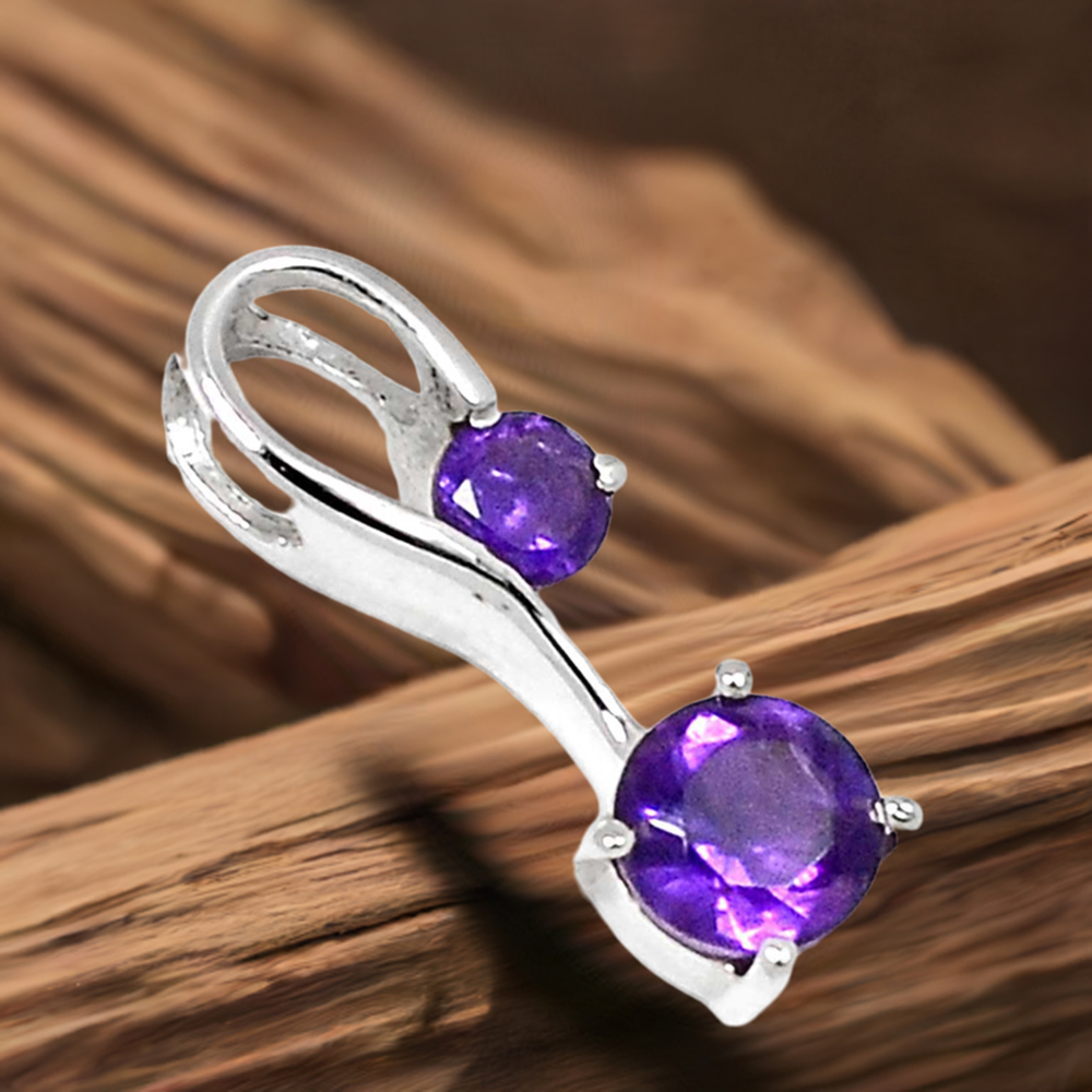 925 Fine Silver Pendants In Amethyst Gemstone Jewelry 925SSP340-1