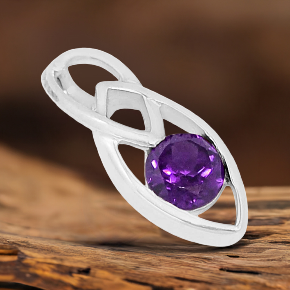 Fine Sterling Silver Pendants In Amethyst Gemstone Jewelry 925SSP341-1