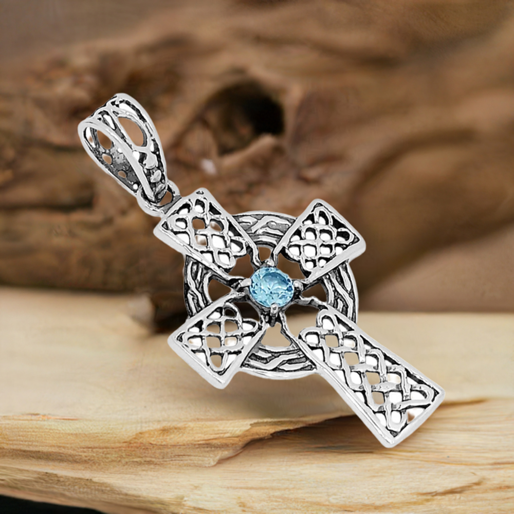 Solid Sterling Silver Handmade Pendants In Blue Topaz Gemstone Jewelry 925SSP342-1