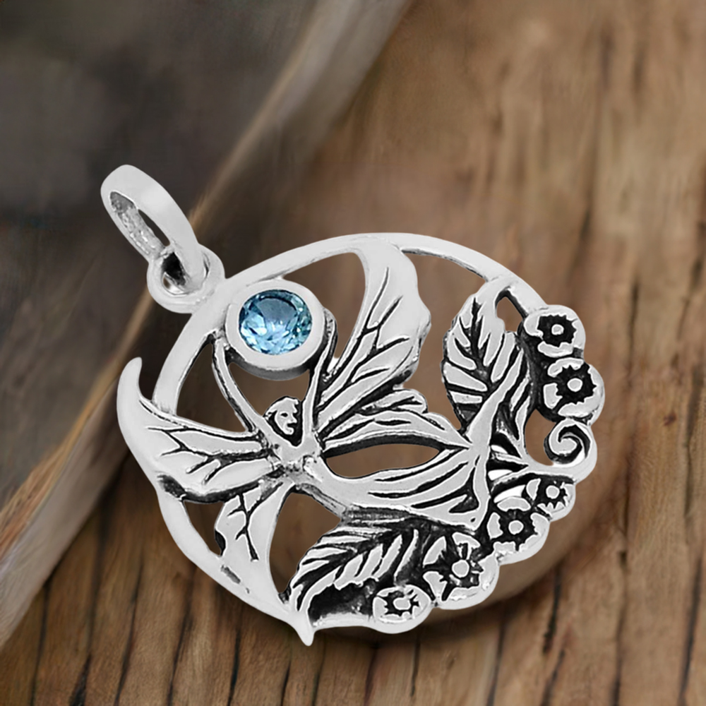 925 Fine Silver Pendants In Blue Topaz Gemstone Jewelry 925SSP343-1