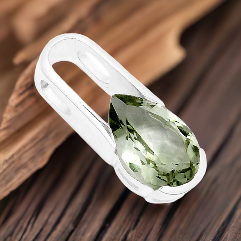 Fine Sterling Silver Pendants In Green Amethyst Gemstone Jewelry 925SSP344-1