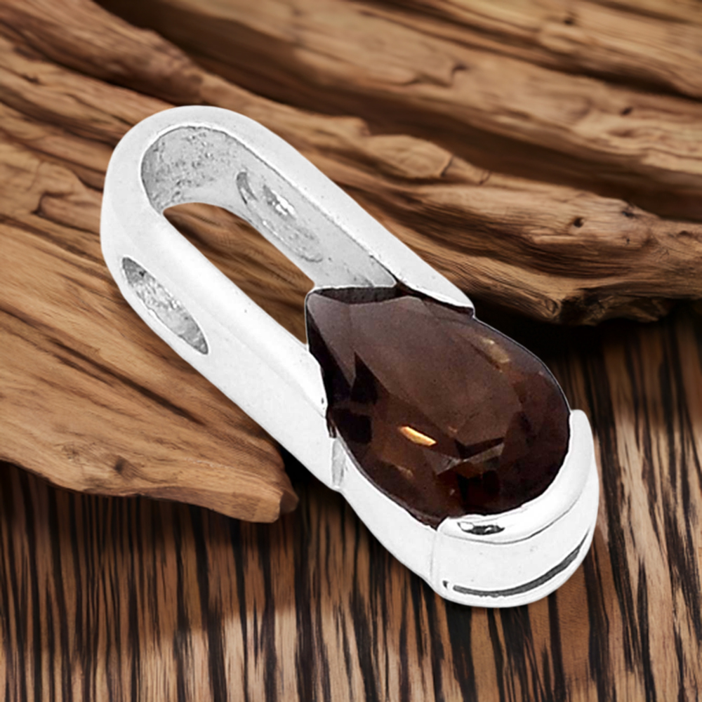 925 Solid Silver Pendants In Smokey Gemstone Jewelry 925SSP344-2