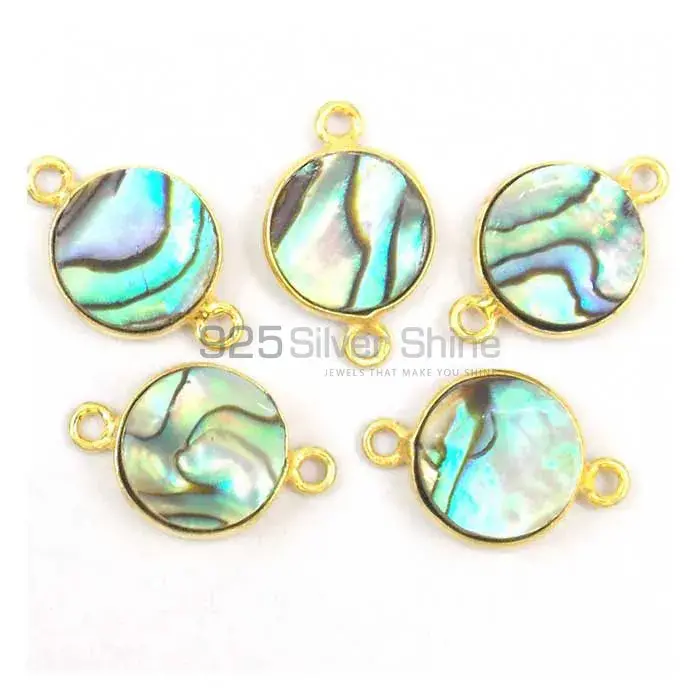 Abalone Shell Round Gemstone Double Bail Bezel Sterling Silver Gold Vermeil Connector 925GC147_0