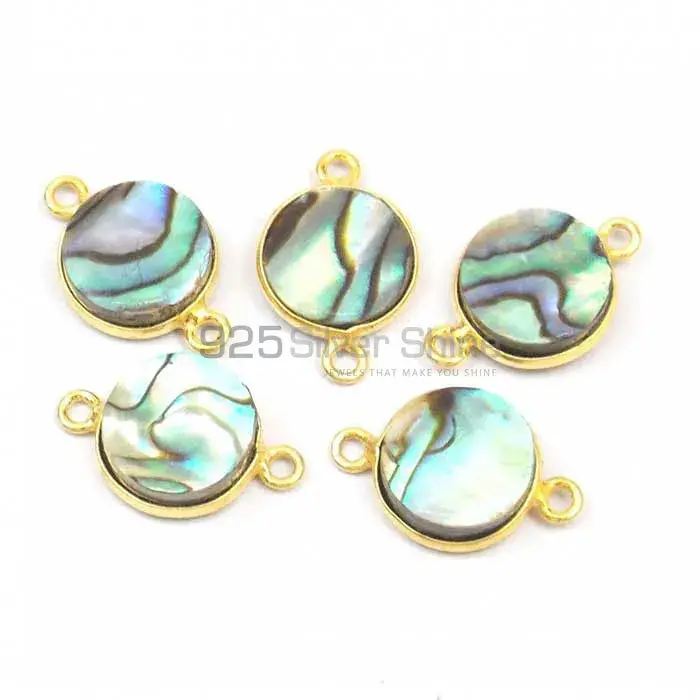 Abalone Shell Round Gemstone Double Bail Bezel Sterling Silver Gold Vermeil Connector 925GC147_1