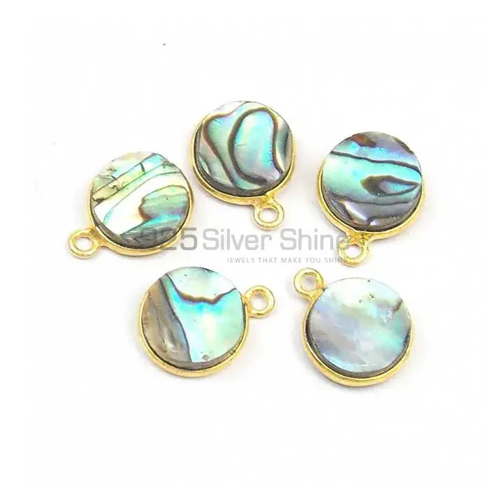 Abalone Shell Round Gemstone Double Bail Bezel Sterling Silver Gold Vermeil Connector 925GC147_3