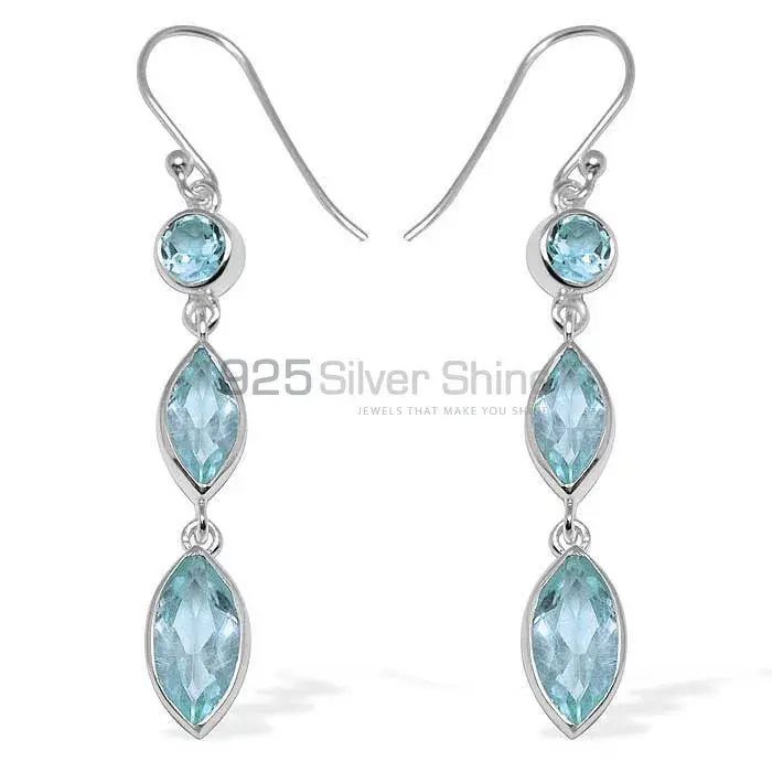 925 Sterling Silver Earrings In Blue Topaz Gemstone Jewelry 925SE1146_0