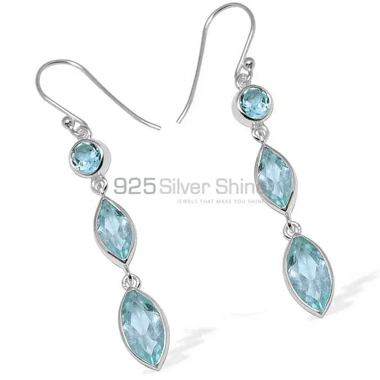 925 Sterling Silver Earrings In Blue Topaz Gemstone Jewelry 925SE1146_1