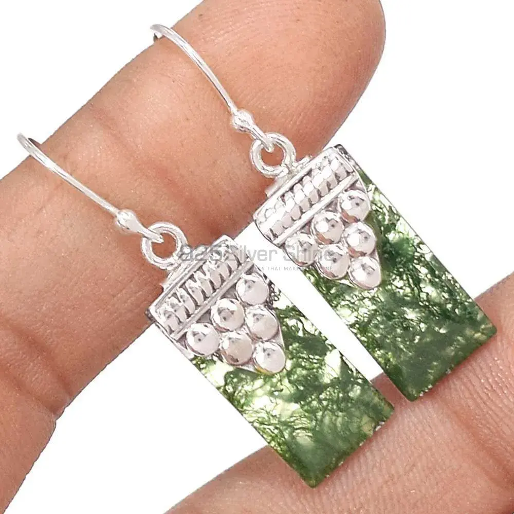 925 Sterling Silver Earrings In Moos Agate Gemstone Jewelry 925SE2466_1