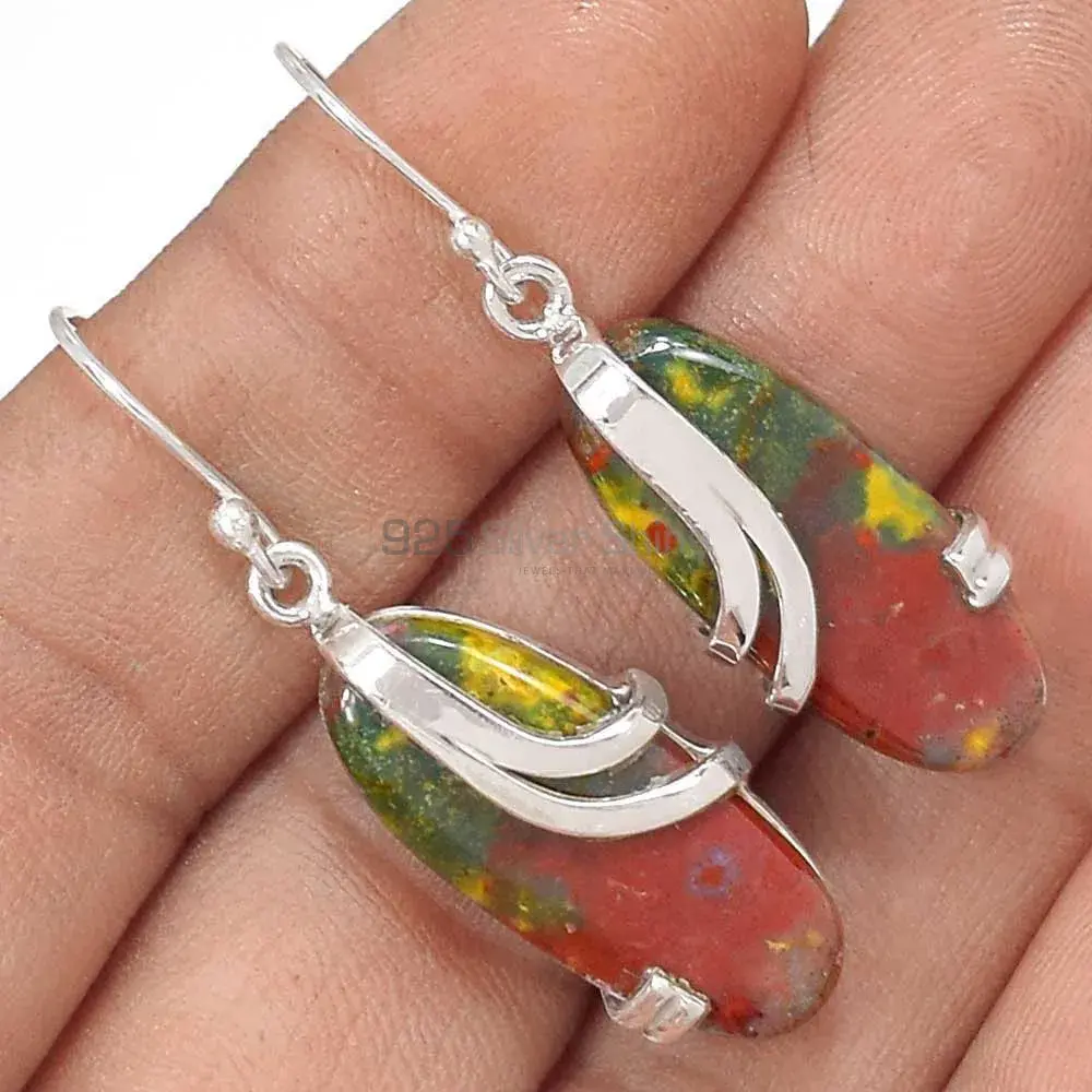 925 Sterling Silver Earrings In Blood Stone Gemstone Jewelry 925SE2081_1