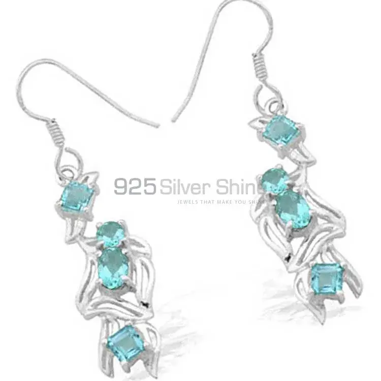 925 Sterling Silver Earrings In Blue Topaz Gemstone Jewelry 925SE919_0