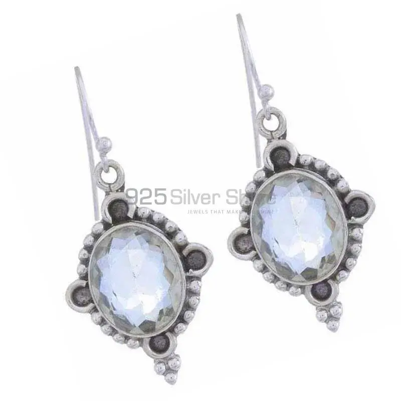 925 Sterling Silver Handmade Earrings In Blue Topaz Gemstone Jewelry 925SE1221_1
