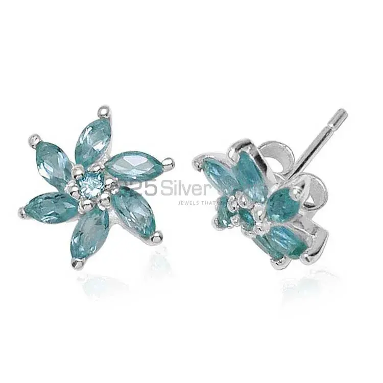 925 Sterling Silver Handmade Earrings In Blue Topaz Gemstone Jewelry 925SE756_1