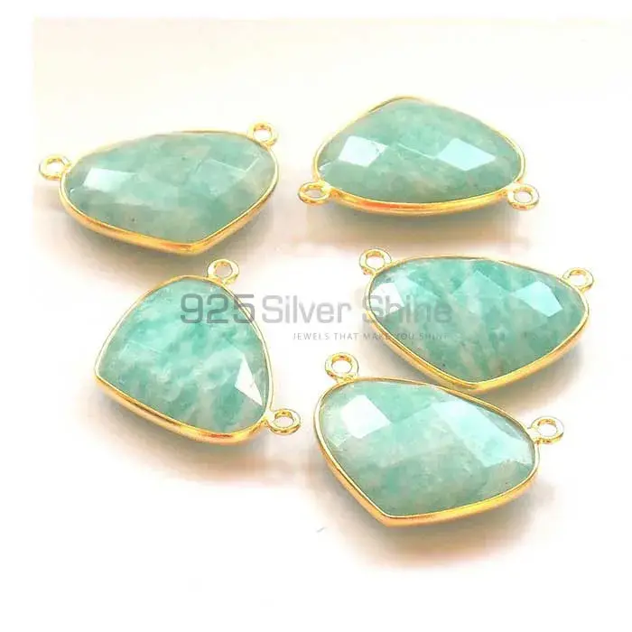 Amazonite Heart Gemstone Double Bail Bezel Sterling Silver Gold Vermeil Gemstone Connector 925GC341