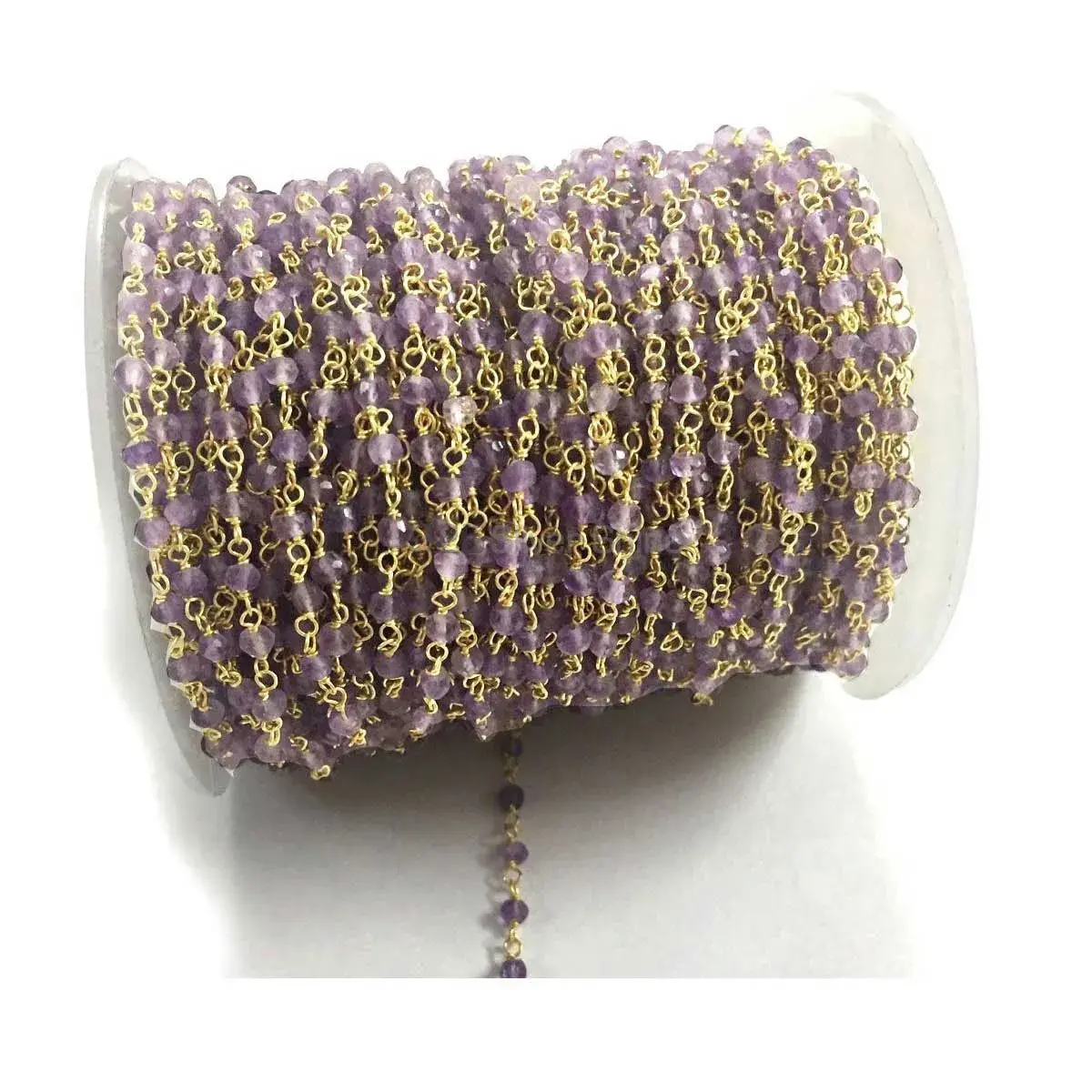 Amethyst Gemstone Rosary Chain. "Wire Wrapped 1 Feet Roll Chain" 925RC175