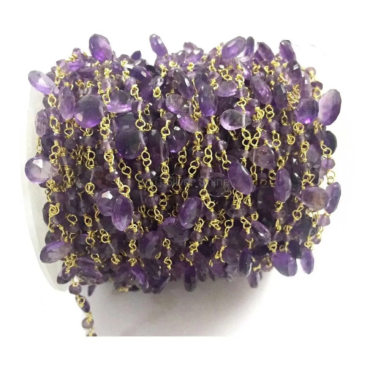 Amethyst Gemstone Rosary Chain. "Wire Wrapped 1 Feet Roll Chain" 925RC179
