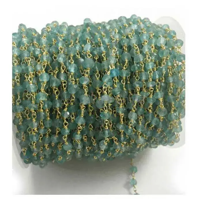 Apatite Gemstone Rosary Chain. "Wire Wrapped 1 Feet Roll Chain" 925RC176