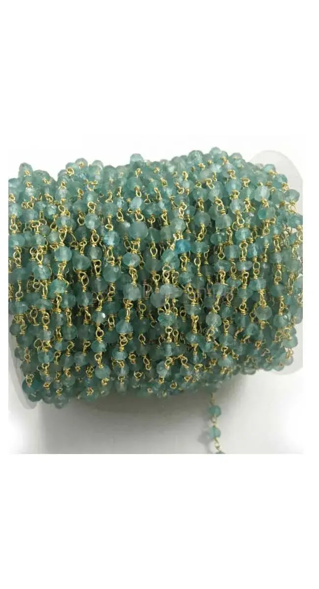 Apatite Gemstone Rosary Chain. "Wire Wrapped 1 Feet Roll Chain" 925RC176_0