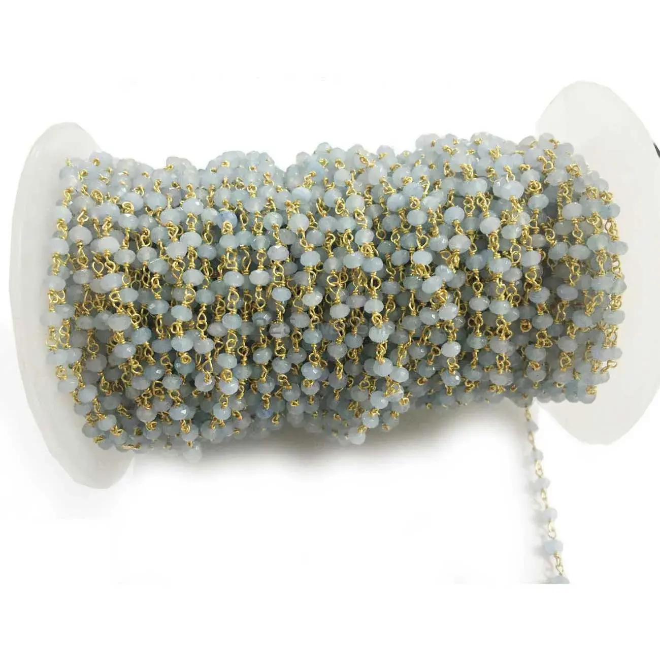 Aqua Chalcedony Gemstone Rosary Chain. "Wire Wrapped 1 Feet Roll Chain" 925RC177