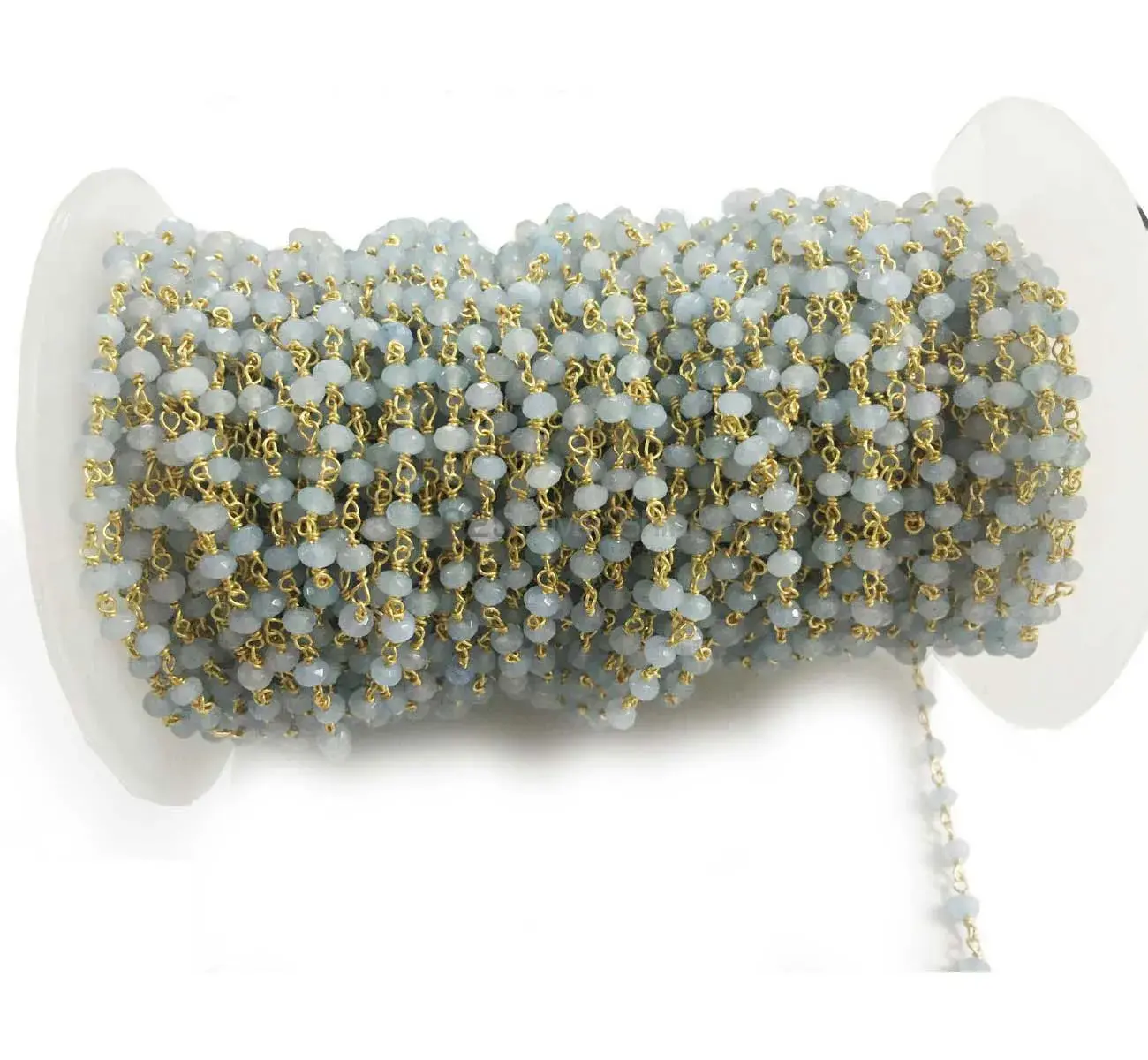 Aqua Chalcedony Gemstone Rosary Chain. "Wire Wrapped 1 Feet Roll Chain" 925RC177_0