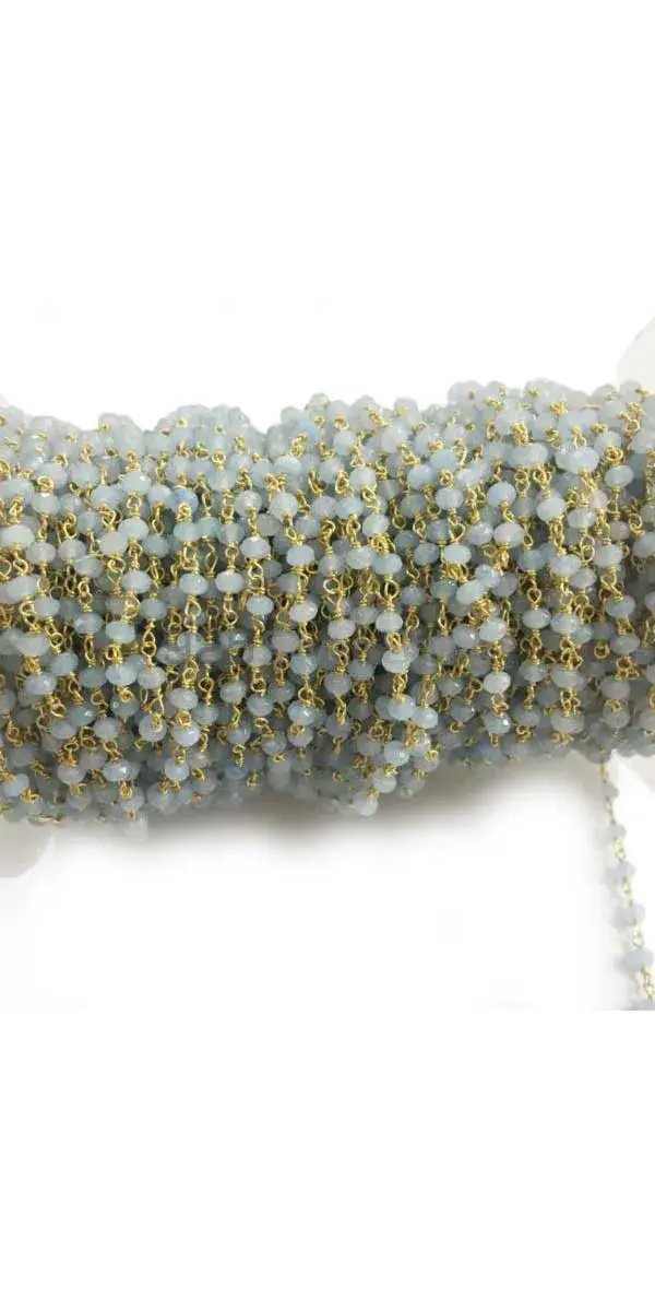 Aqua Chalcedony Gemstone Rosary Chain. "Wire Wrapped 1 Feet Roll Chain" 925RC177_1