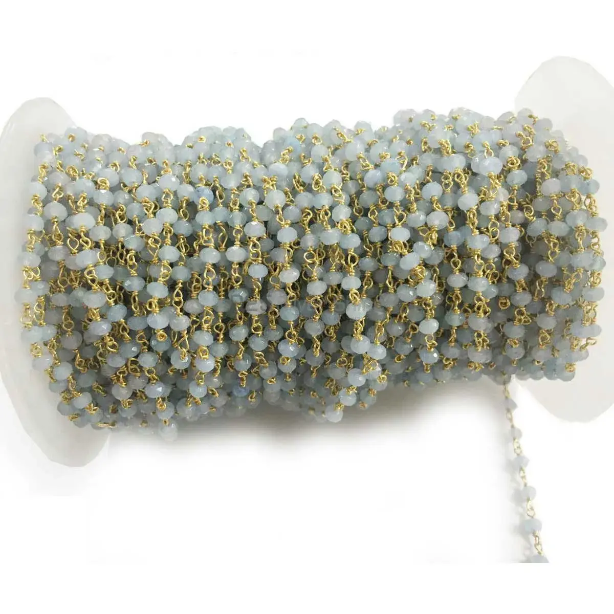 Aqua Chalcedony Gemstone Rosary Chain. "Wire Wrapped 1 Feet Roll Chain" 925RC177_2