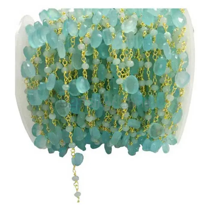 Aqua chalcedony Gemstone Rosary Chain. "Wire Wrapped 1 Feet Roll Chain" 925RC178