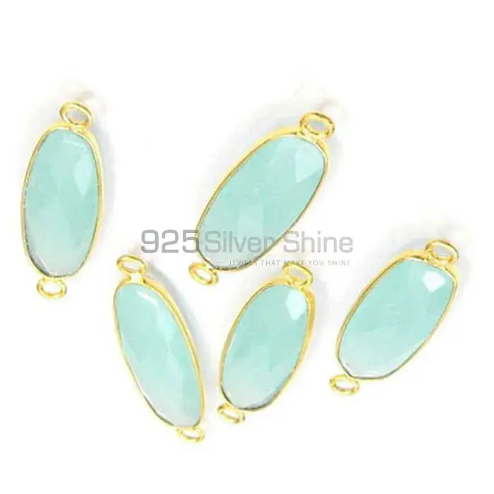 Aqua Chalcedony Oval Gemstone Double Bail Bezel Sterling Silver Gold Vermeil Connector 925GC138_0