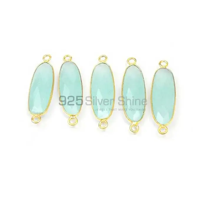 Aqua Chalcedony Oval Gemstone Double Bail Bezel Sterling Silver Gold Vermeil Connector 925GC138_1