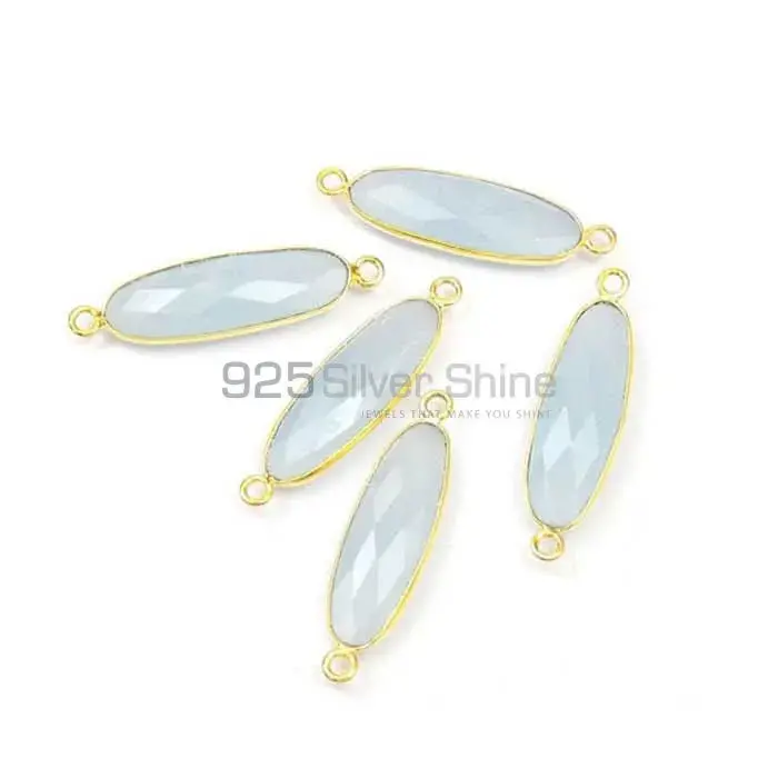 Aqua Chalcedony Oval Gemstone Double Bail Bezel Sterling Silver Gold Vermeil Connector 925GC138_2