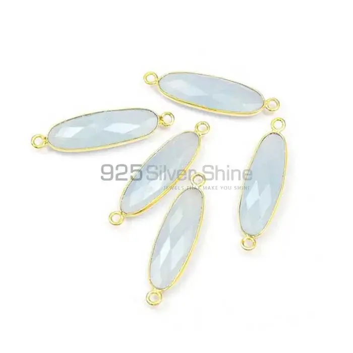 Aqua Chalcedony Oval Gemstone Double Bail Bezel Sterling Silver Gold Vermeil Connector 925GC138_3
