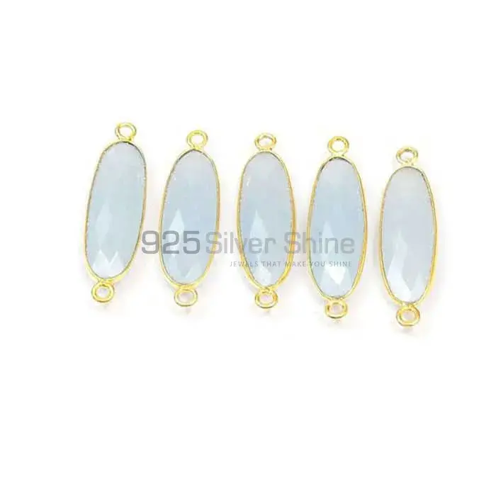 Aqua Chalcedony Oval Gemstone Double Bail Bezel Sterling Silver Gold Vermeil Connector 925GC138_4