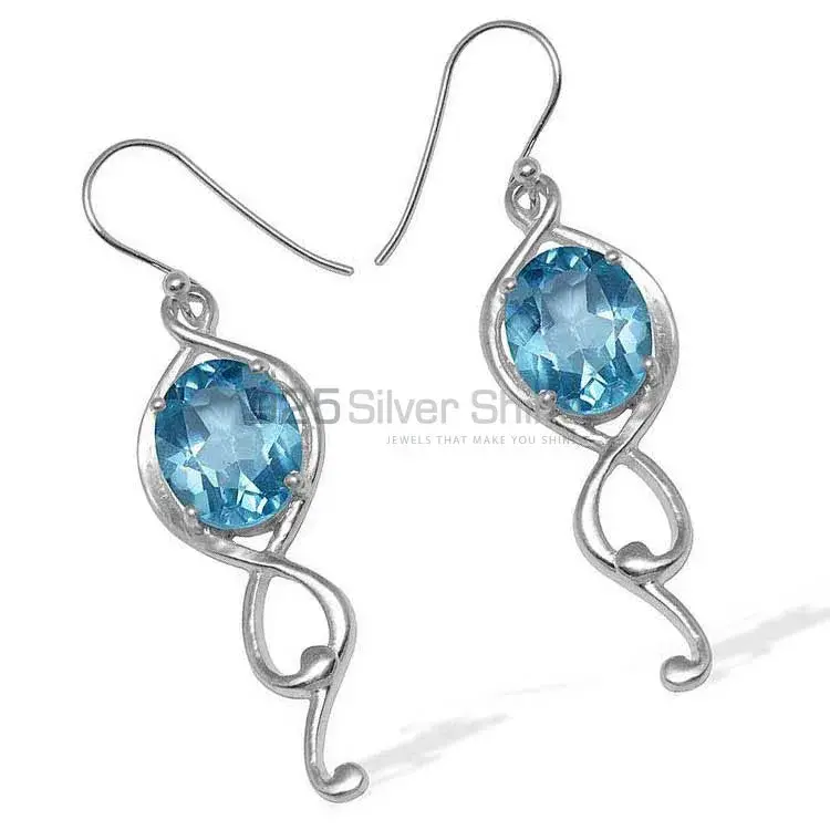 925 Sterling Silver Earrings In Blue Topaz Gemstone Jewelry 925SE831_1