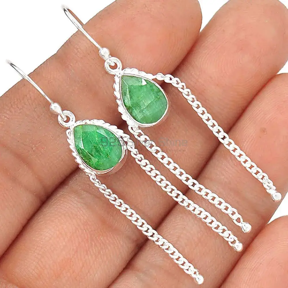 925 Sterling Silver Earrings In Dyed Emerald Gemstone Jewelry 925SE2072_1