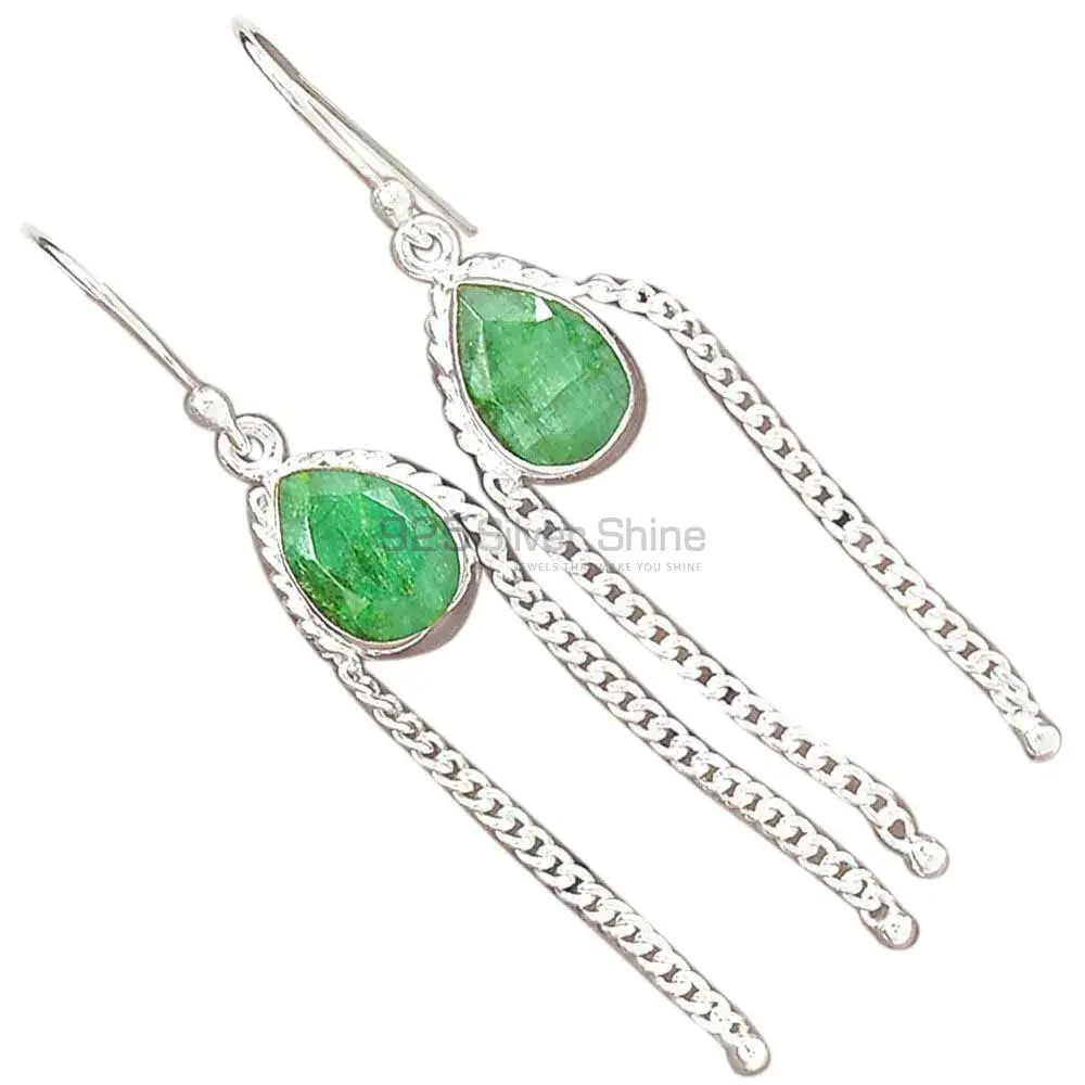925 Sterling Silver Earrings In Dyed Emerald Gemstone Jewelry 925SE2072_2