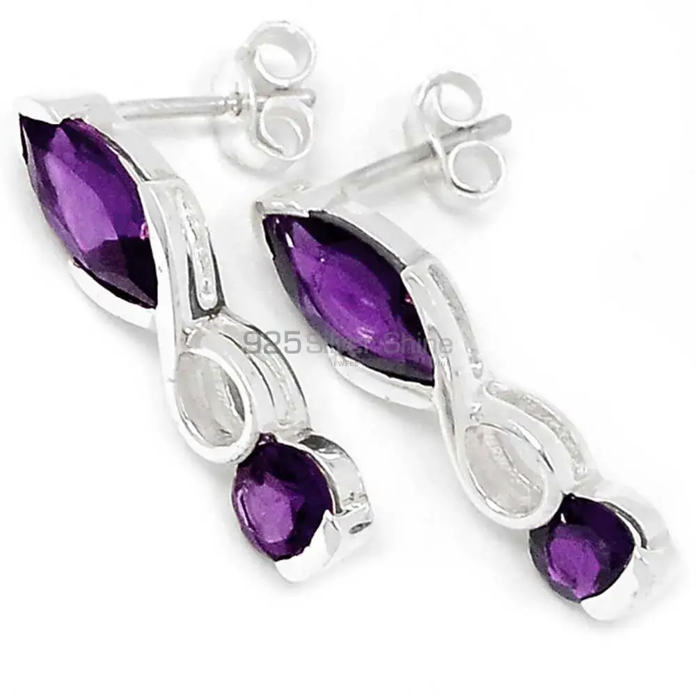 925 Sterling Silver Earrings In Amethyst Gemstone Jewelry 925SE446_0