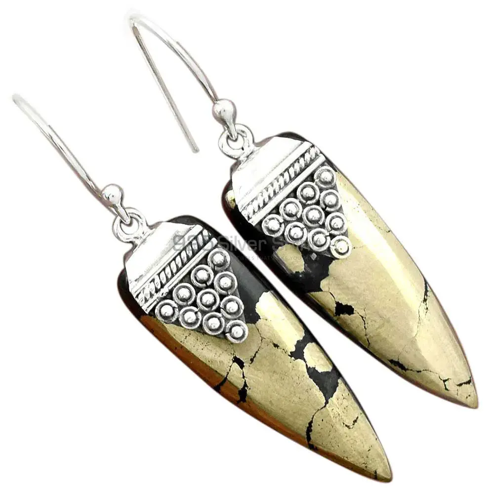 925 Sterling Silver Earrings In Golden Pyrite Gemstone Jewelry 925SE2477_1