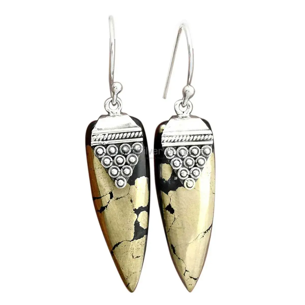 925 Sterling Silver Earrings In Golden Pyrite Gemstone Jewelry 925SE2477_2