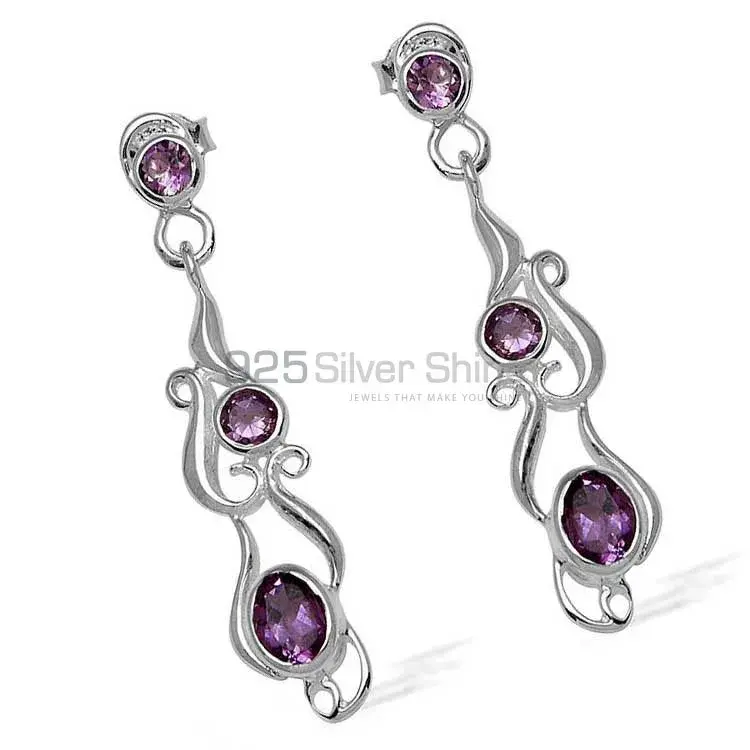 925 Sterling Silver Handmade Earrings In Amethyst Gemstone Jewelry 925SE772_1