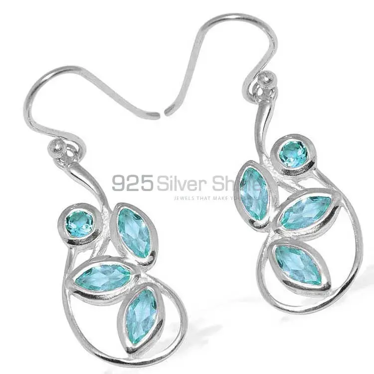 925 Sterling Silver Handmade Earrings In Blue Topaz Gemstone Jewelry 925SE1152_1