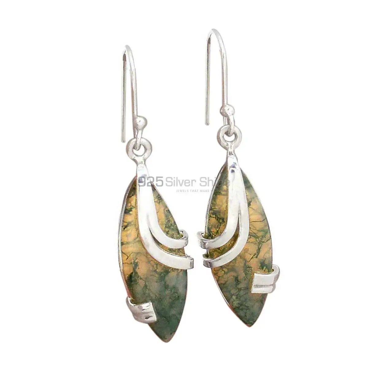 925 Sterling Silver Handmade Earrings In Moss Agate Gemstone Jewelry 925SE2077_1